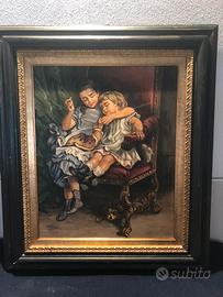 Quadro su tavola Arcari "Maestra di ricamo"