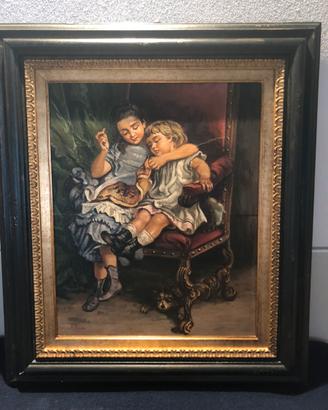 Quadro su tavola Arcari "Maestra di ricamo"