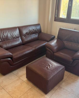 Set divani + pouf in pelle color testa di mora