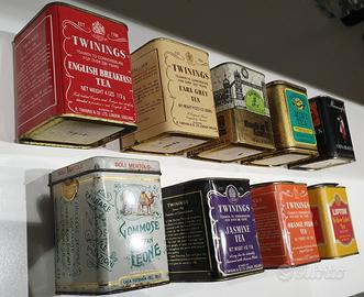 Scatole tè vintage barattoli di latta. 