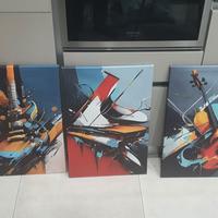 3 quadri con telaietto in legno e gancio