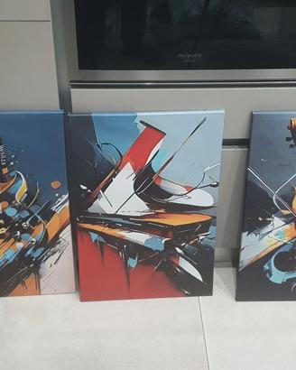 3 quadri con telaietto in legno e gancio
