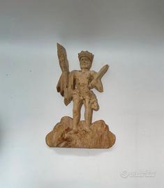 Antica scultura Re Artù / San Galgano in legno fir