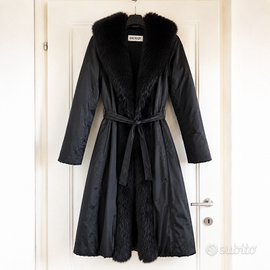 BALMAIN piumino lungo nero con pelo sintetico t. S