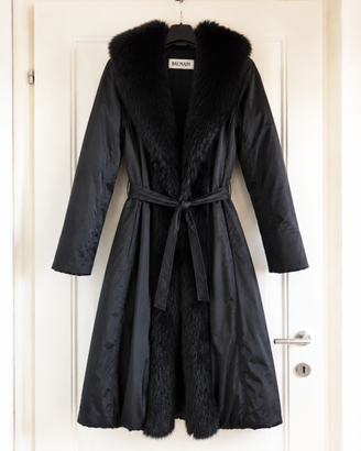 BALMAIN piumino lungo nero con pelo sintetico t. S