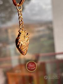 Portachiavi cuore anatomico in acciao placcato oro