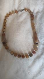 collana vintage agata rosa con gancio argento 