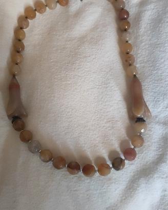 collana vintage agata rosa con gancio argento 