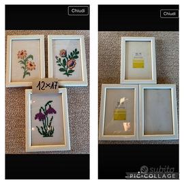 3 quadretti ricamati a mano+ 3 cornici