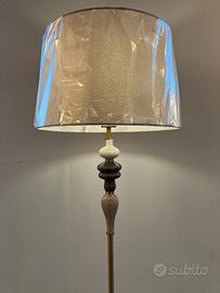 Lampada terra metallo ottone/ceramica + paralume