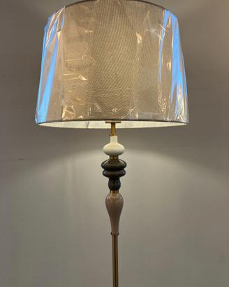 Lampada terra metallo ottone/ceramica + paralume
