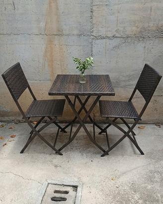 Set Giardino/Balcone Pieghevole – Tavolo + 2 Sedie