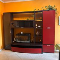 Mobile soggiorno componibile rosso-legno