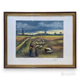 QUADRO ACQUAFORTE Paesaggio con figure pastorali