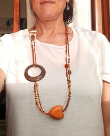 Collana 3 modi di portarla, arancio/marrone