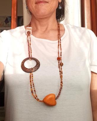 Collana 3 modi di portarla, arancio/marrone