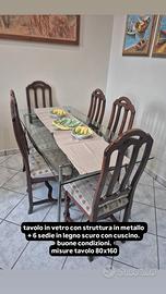 tavolo in vetro e 6 sedie in legno imbottite
