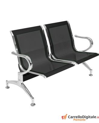 Panca per sala attesa 2 posti in acciaio Nero