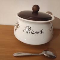 Biscottiera ceramica decorata e coperchio legno