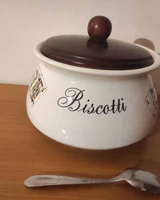 Biscottiera ceramica decorata e coperchio legno