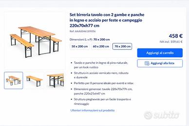 Set tavoli birreria panche feste