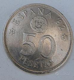 moneta 50 pesetas dei mondiali di calcio spagna 82