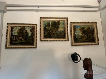 Trittico di Dipinti Antichi Olio su Tela
