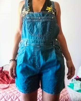 salopette corta in denim vintage