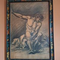 DISEGNO A CARBONCINO DI DORINI CON CORNICE ANTICA