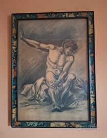 DISEGNO A CARBONCINO DI DORINI CON CORNICE ANTICA