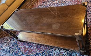 Tavolino da fumo vintage in legno e vetro fumé
