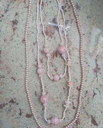 collana rosa a tre fili