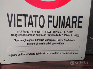 CARTELLO TARGA VIETATO FUMARE DIVIETO SICUREZZA SEGNALETICA PVC 20 X 30 CM  : : Fai da te