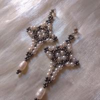 Orecchini Croce Gotica Perle di fiume Pendenti 