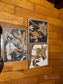 Set 3 quadretti artigianali in foglia palma