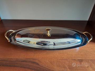 Vassoio Vintage ovale, inox, con coperchio