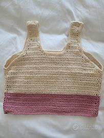 crop top bianco e rosa fatto a mano 