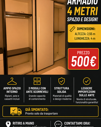 Armadio 4 metri con ante scorrevoli