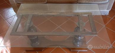 Tavolino salone rettangolare legno vetro onice