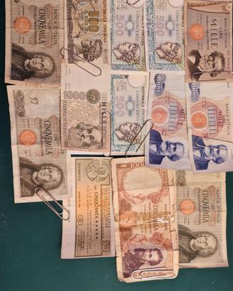 Banconote in lire e 500 lire argento