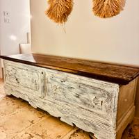 Cassa panca antica in legno massello