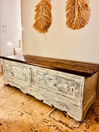 Cassa panca antica in legno massello