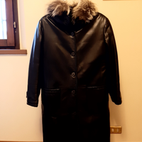 Cappotto lungo vera pelle, nero