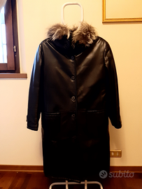 Cappotto lungo vera pelle, nero