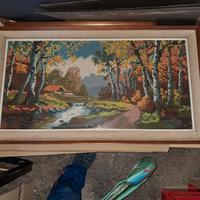 quadro vintage con cornice punto croce legno 70 80