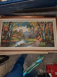 quadro vintage con cornice punto croce legno 70 80