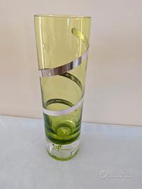 Vaso vintage in vetro verde  e argento 800