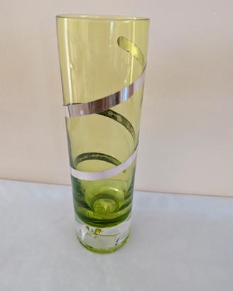 Vaso vintage in vetro verde  e argento 800