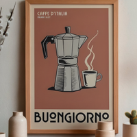 Poster su TELA Buongiorno con Moka e caffè 30X40