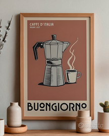 Poster su TELA Buongiorno con Moka e caffè 30X40